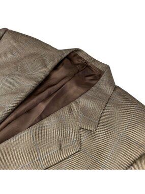 Belvest Men's Camel/Silk 2-Button Blazer Brown/Blue Windowpane Plaid • 44L